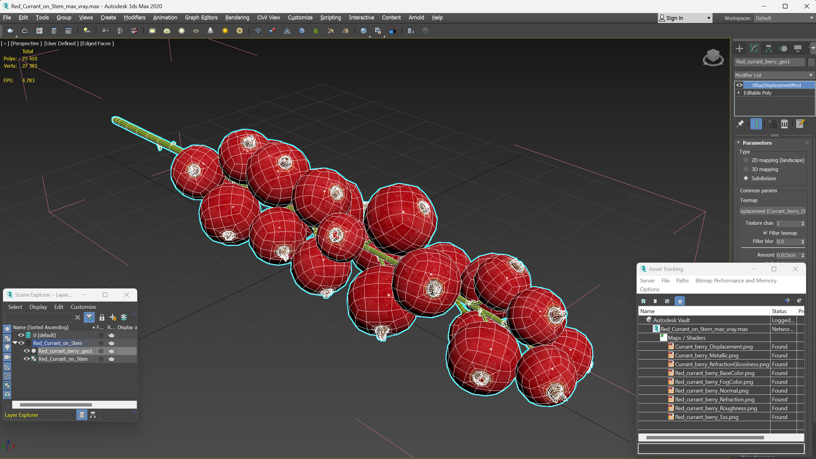 Red Currant on Stem 3D model