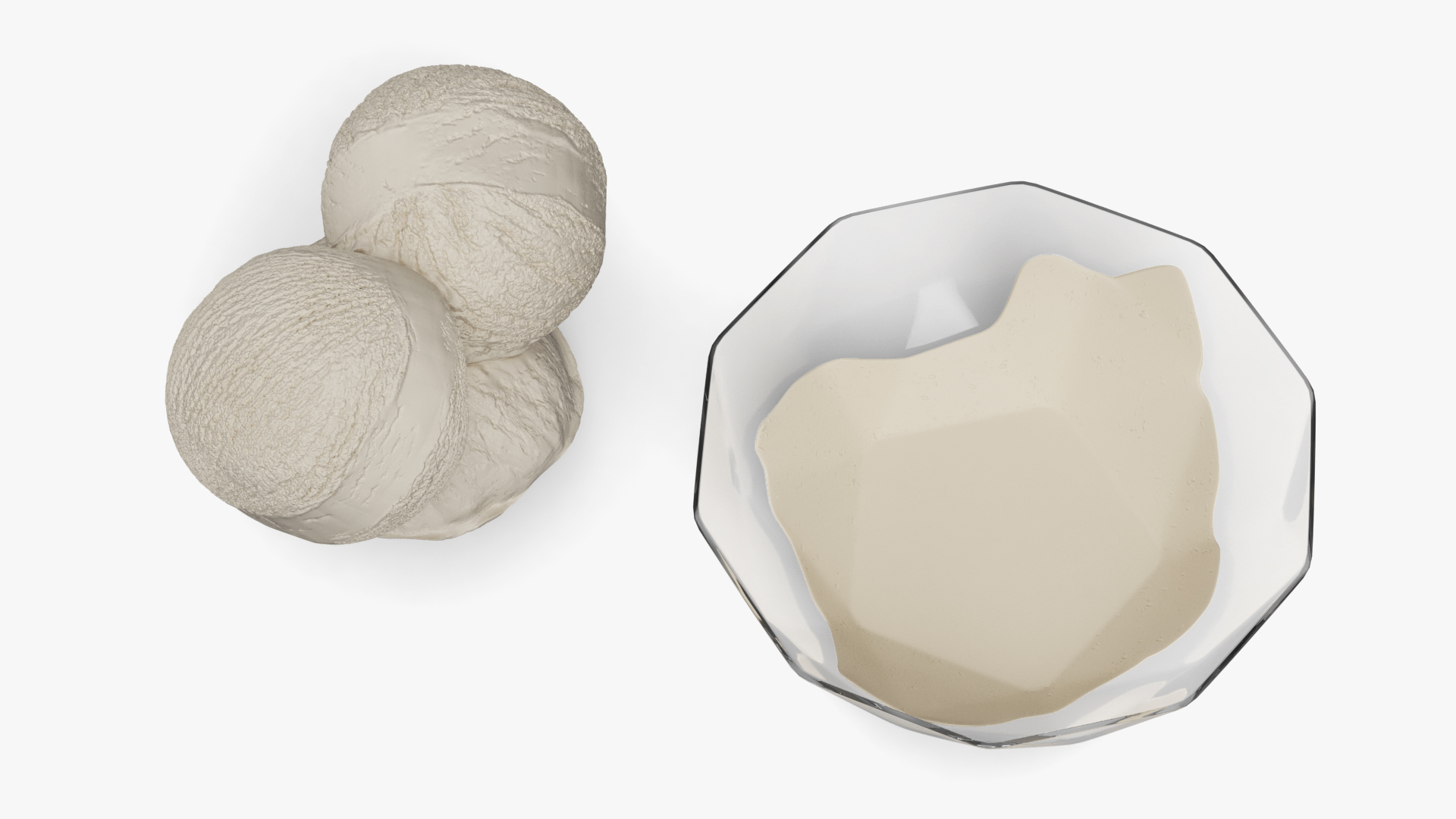 Ice Cream Vanilla Balls in Glass Bowl 3D