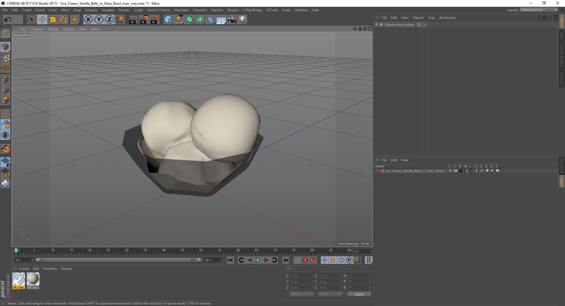 Ice Cream Vanilla Balls in Glass Bowl 3D