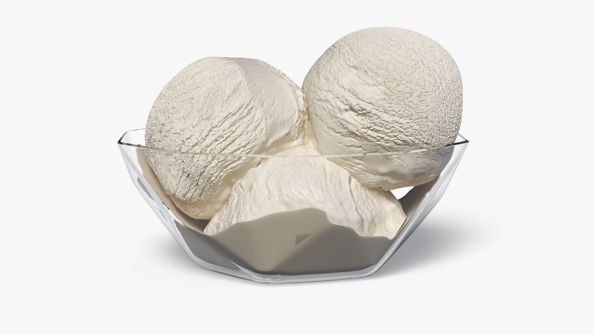 Ice Cream Vanilla Balls in Glass Bowl 3D