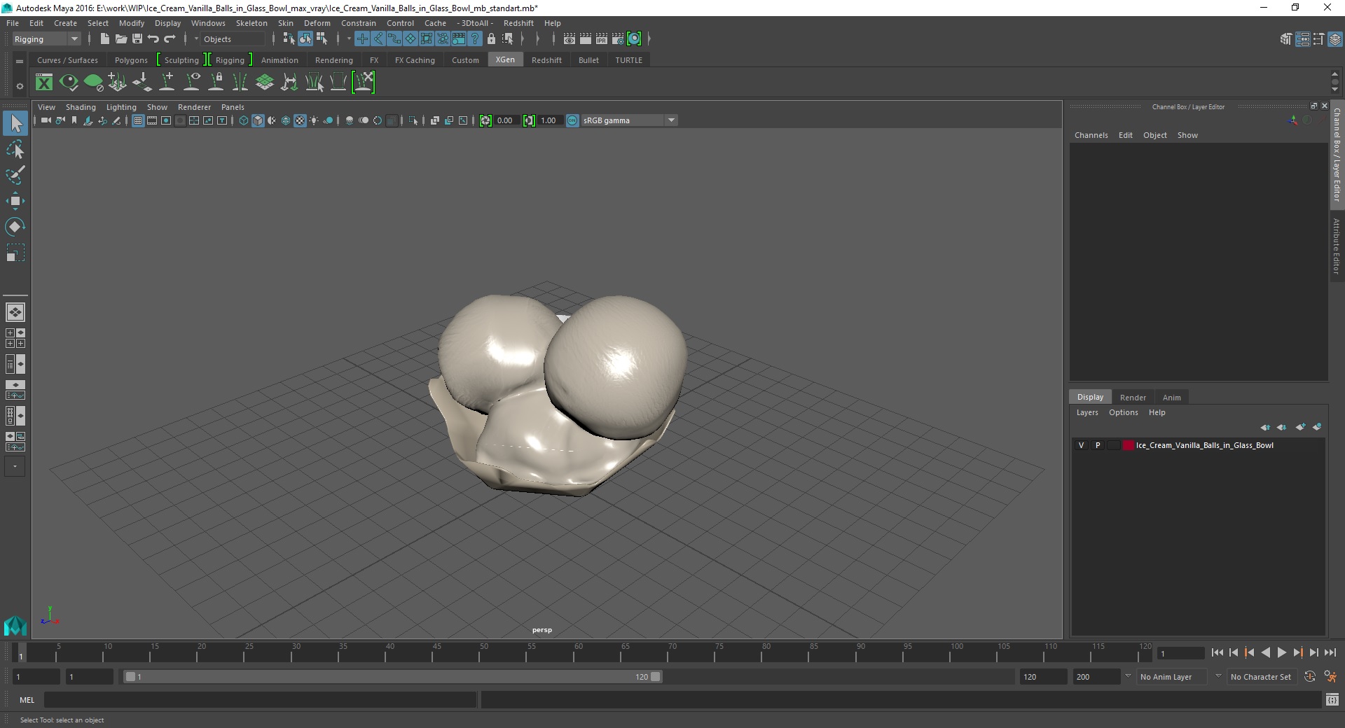 Ice Cream Vanilla Balls in Glass Bowl 3D