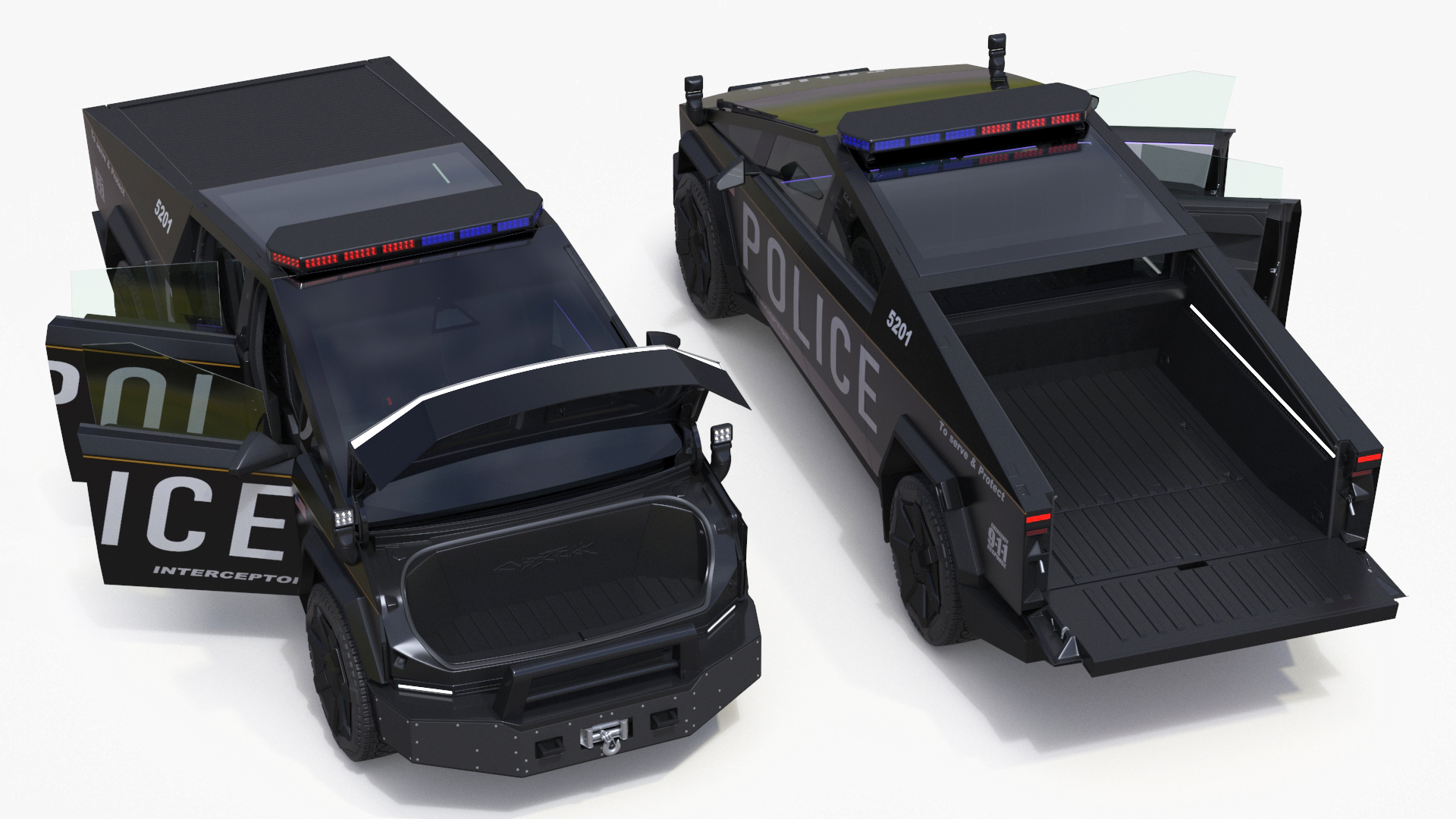 Tesla Cybertruck Police Car Rigged 3D model