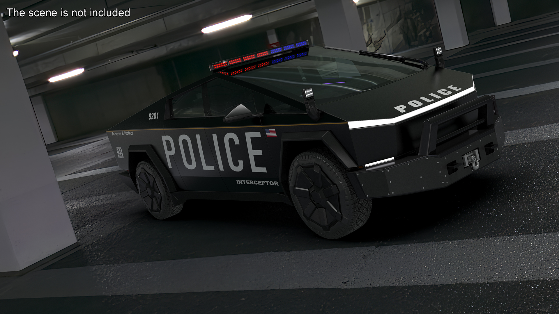 Tesla Cybertruck Police Car Rigged 3D model