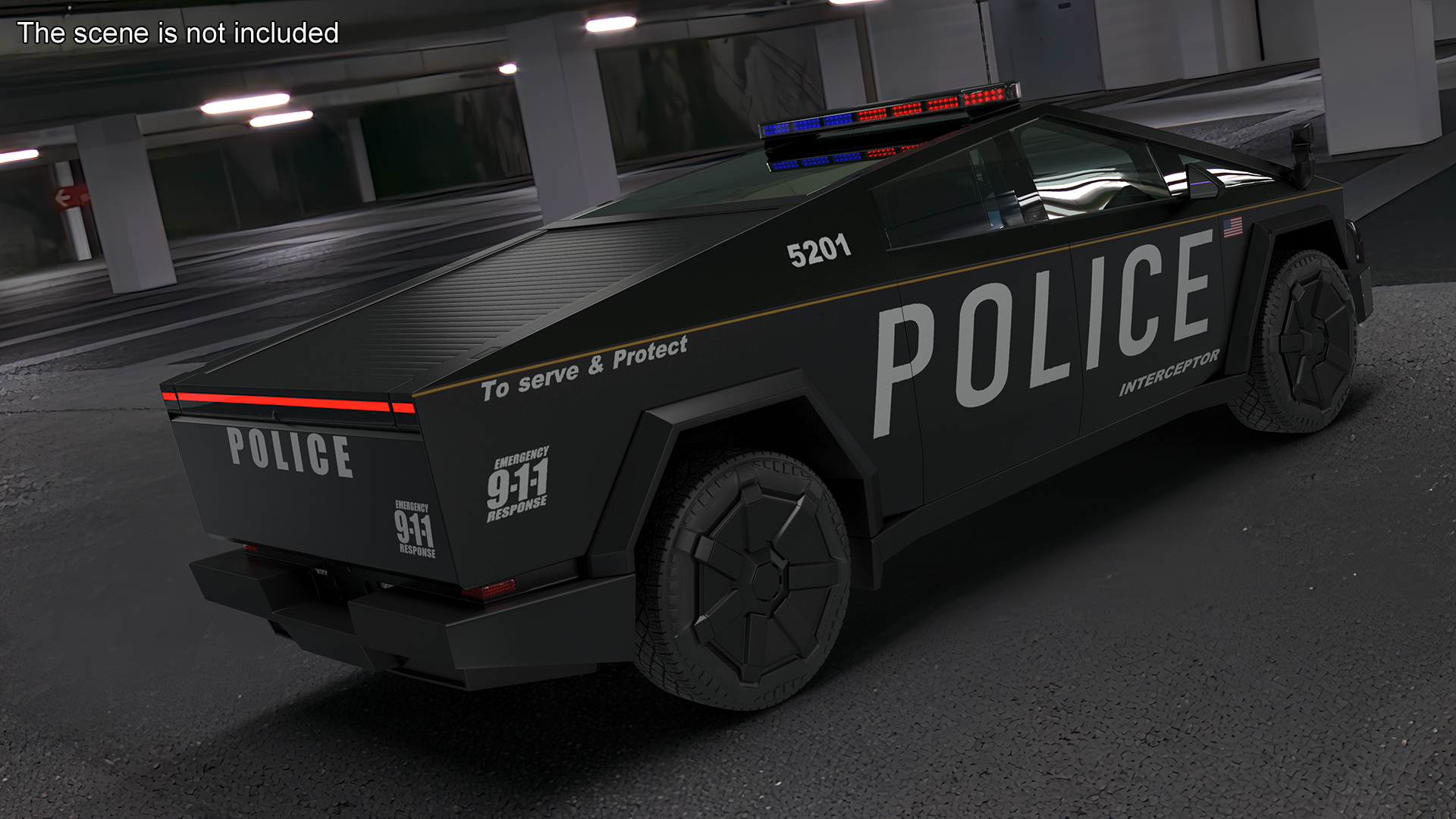 Tesla Cybertruck Police Car Rigged 3D model
