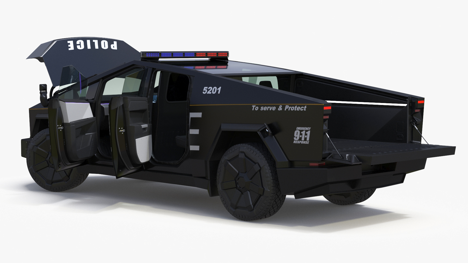 Tesla Cybertruck Police Car Rigged 3D model