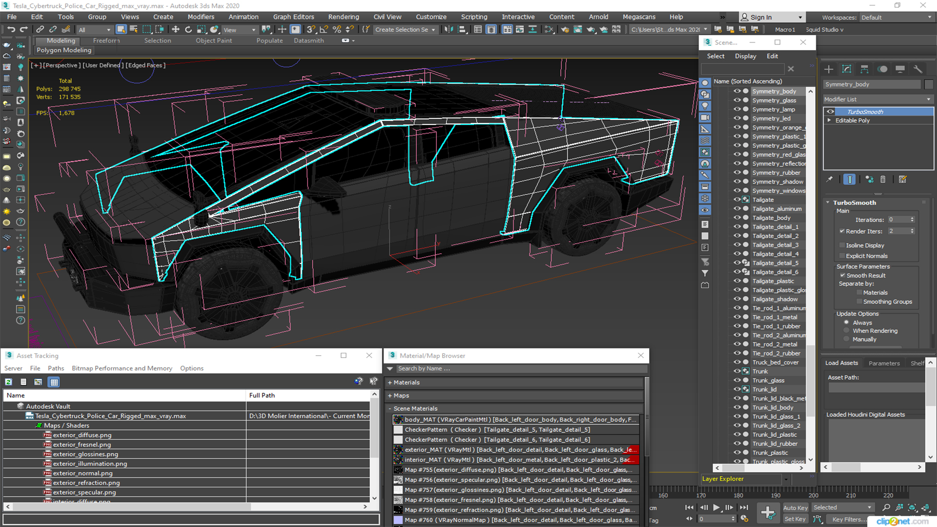 Tesla Cybertruck Police Car Rigged 3D model