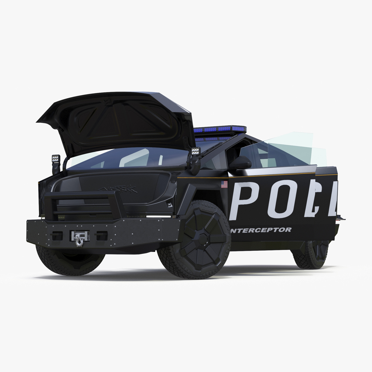 Tesla Cybertruck Police Car Rigged 3D model