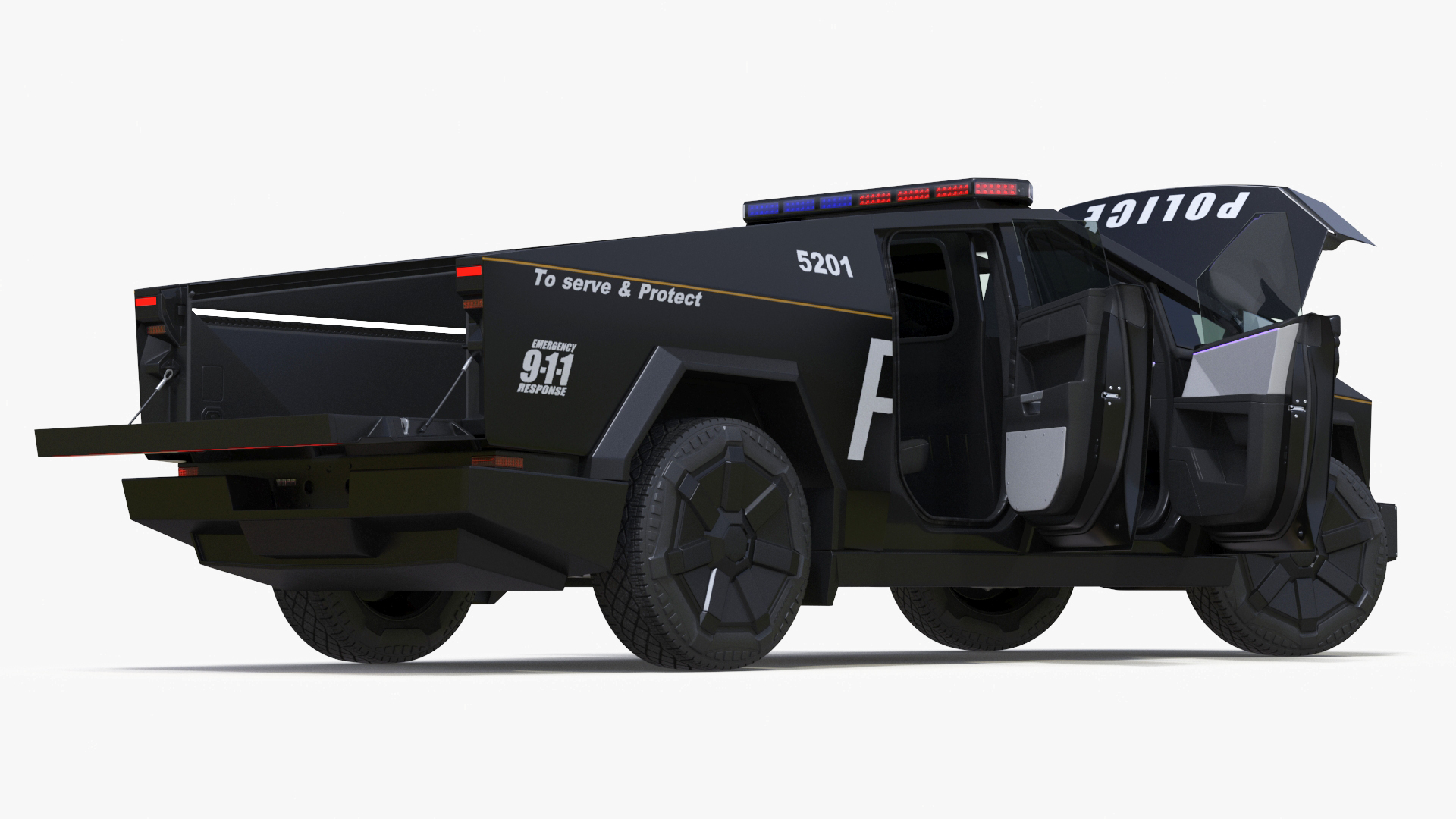 Tesla Cybertruck Police Car Rigged 3D model