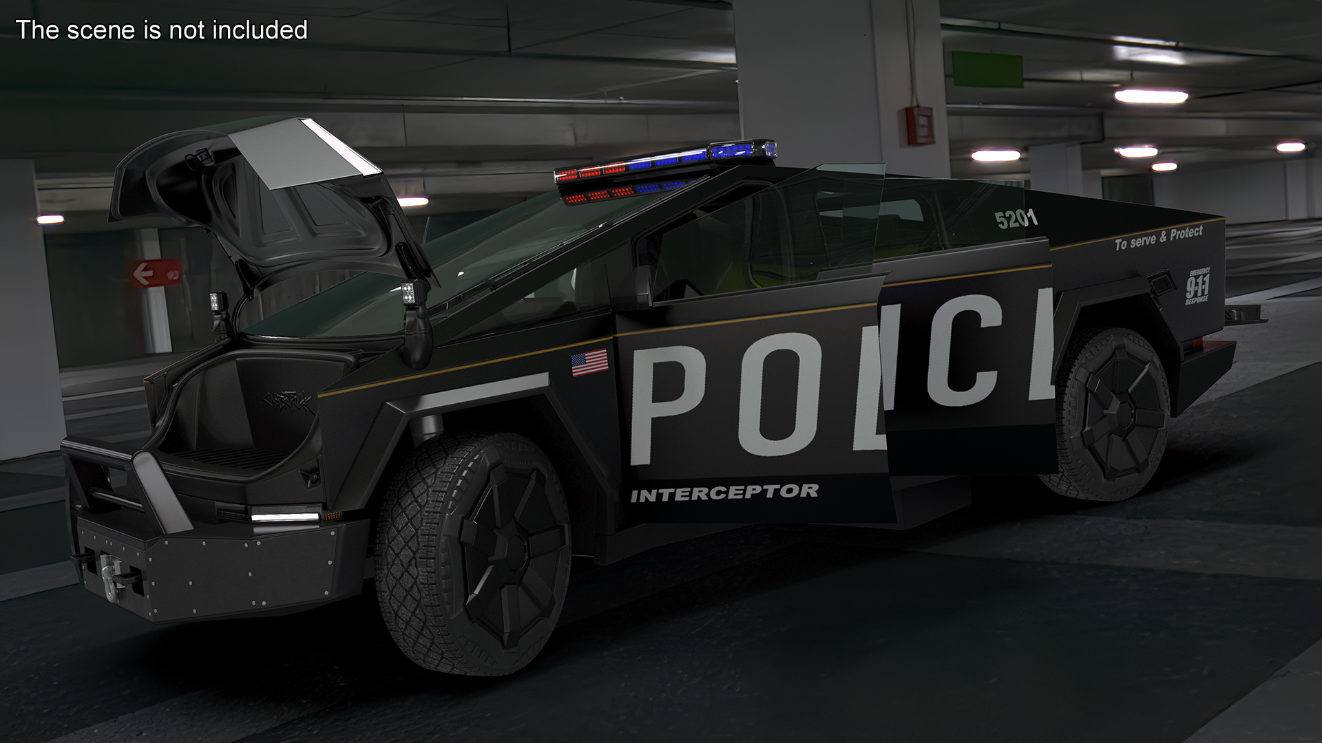 Tesla Cybertruck Police Car Rigged 3D model
