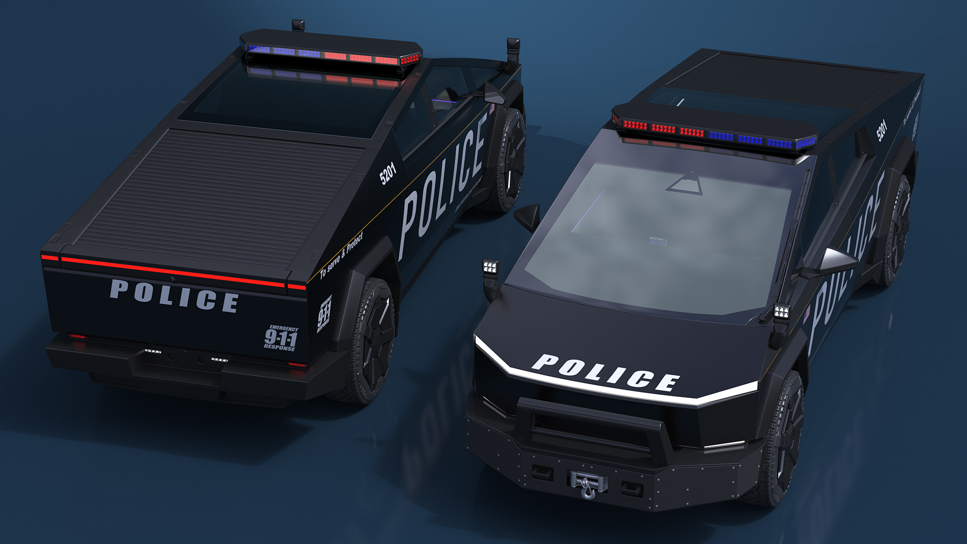 Tesla Cybertruck Police Car Rigged 3D model