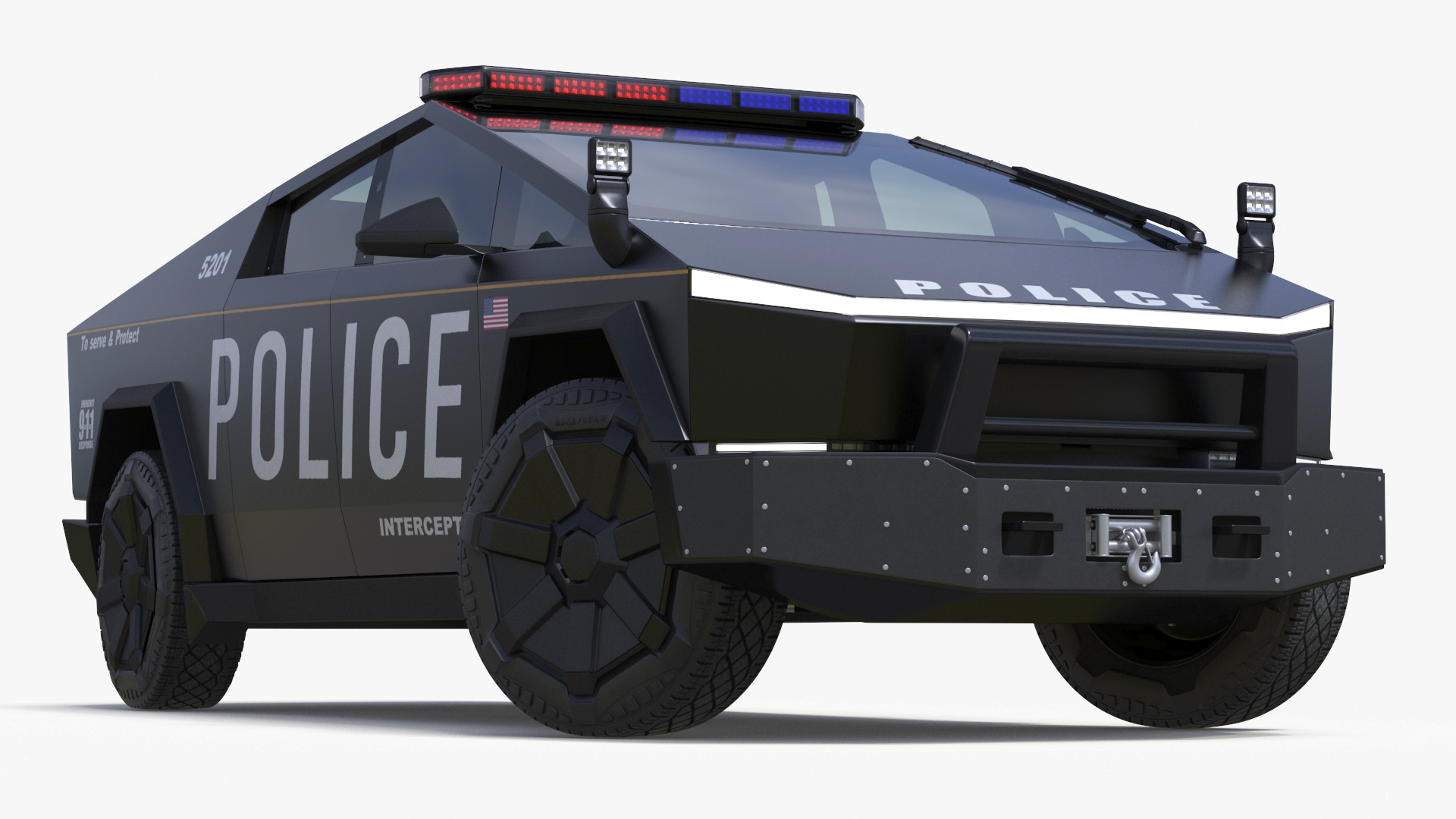 Tesla Cybertruck Police Car Rigged 3D model