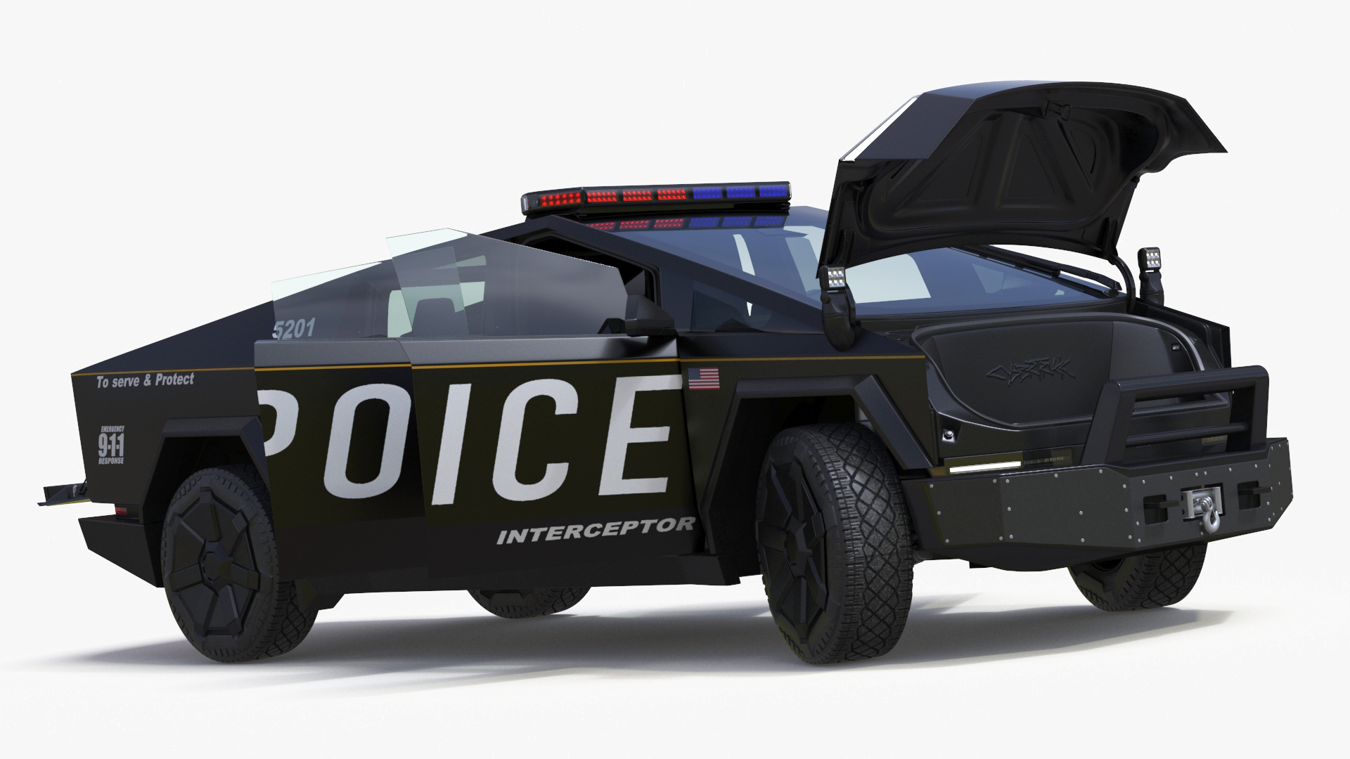 Tesla Cybertruck Police Car Rigged 3D model