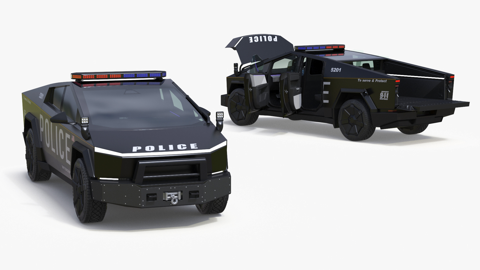 Tesla Cybertruck Police Car Rigged 3D model