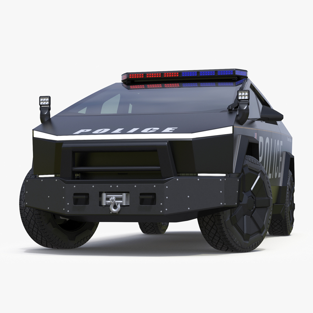 Tesla Cybertruck Police Car Rigged 3D model