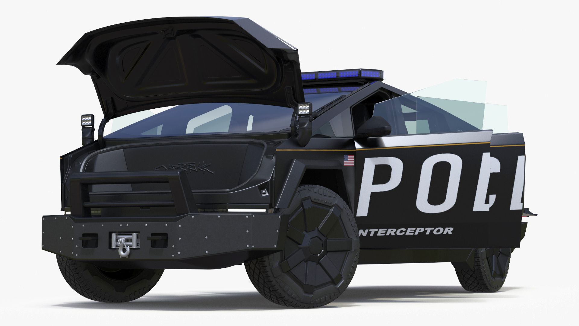 Tesla Cybertruck Police Car Rigged 3D model
