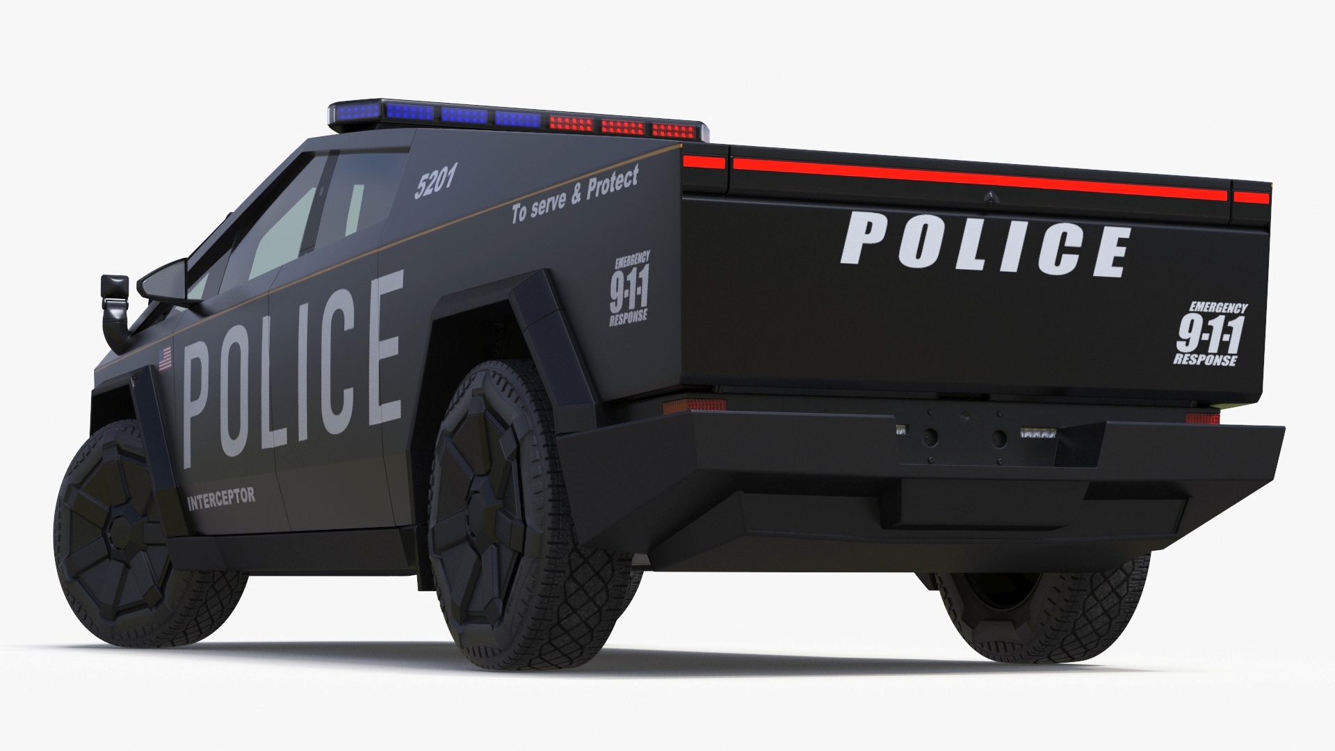 Tesla Cybertruck Police Car Rigged 3D model