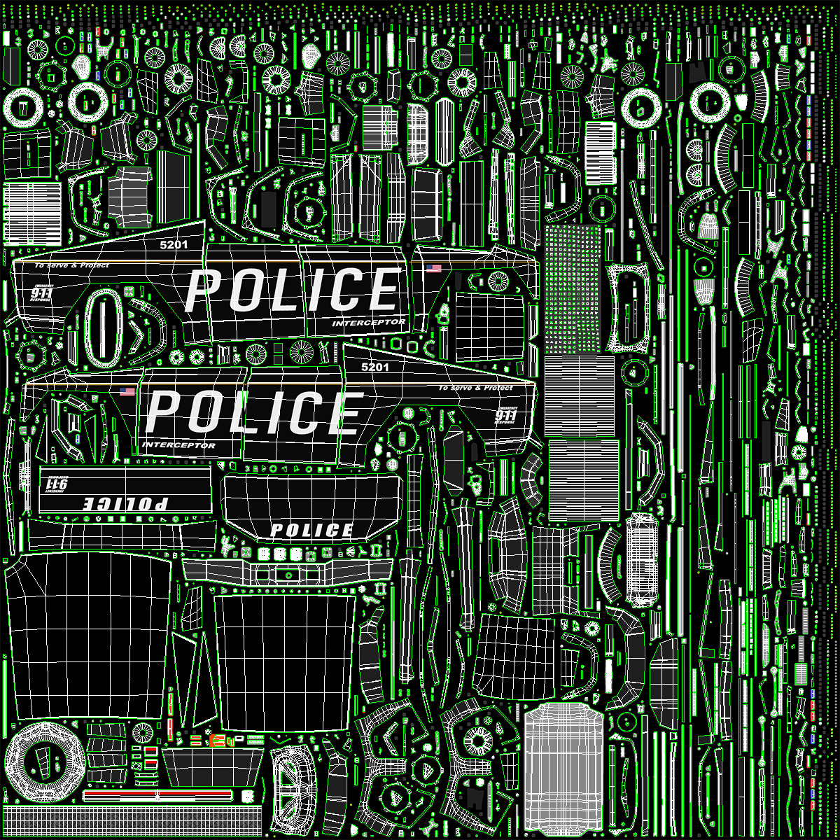 Tesla Cybertruck Police Car Rigged 3D model