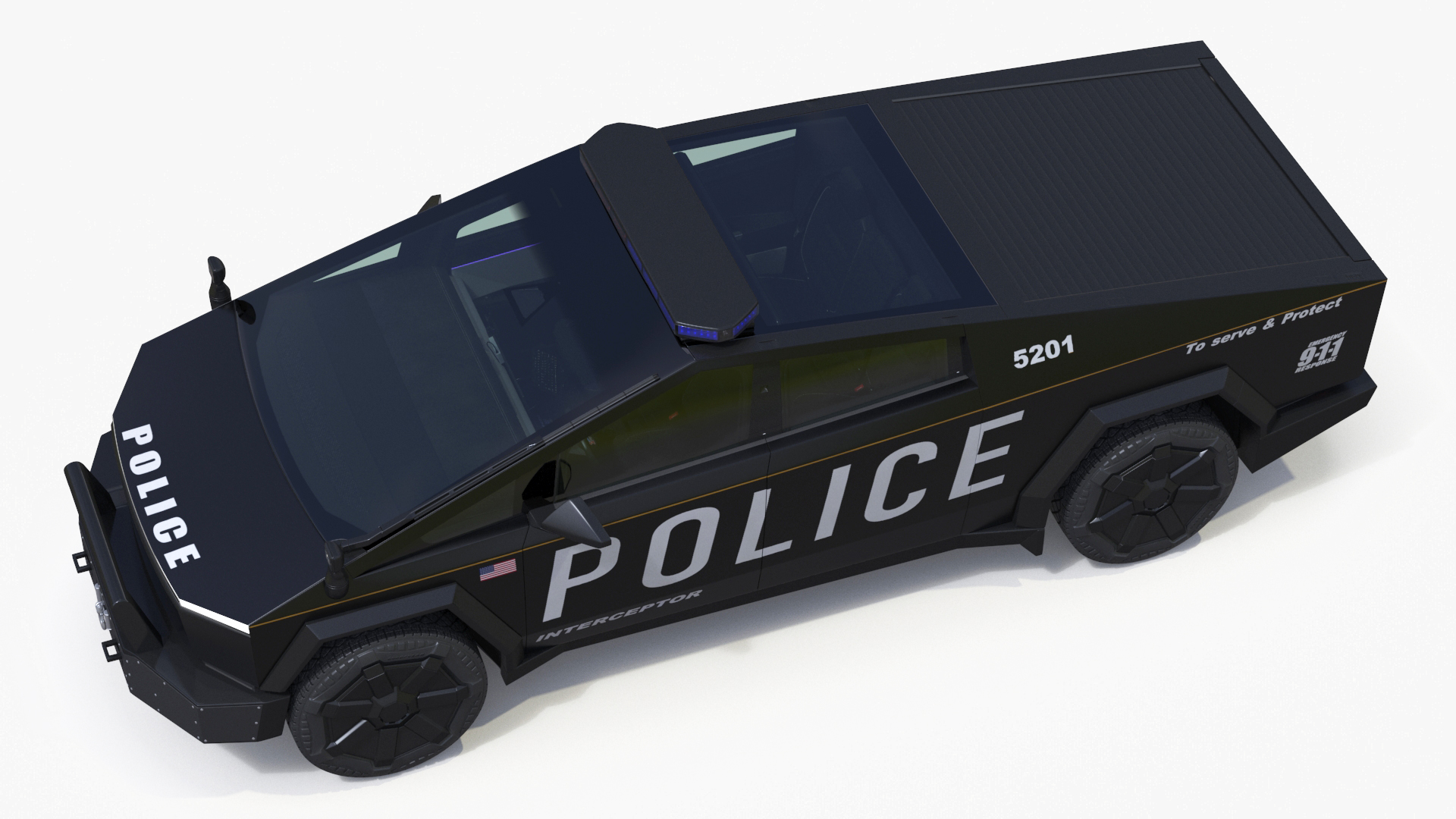 Tesla Cybertruck Police Car Rigged 3D model