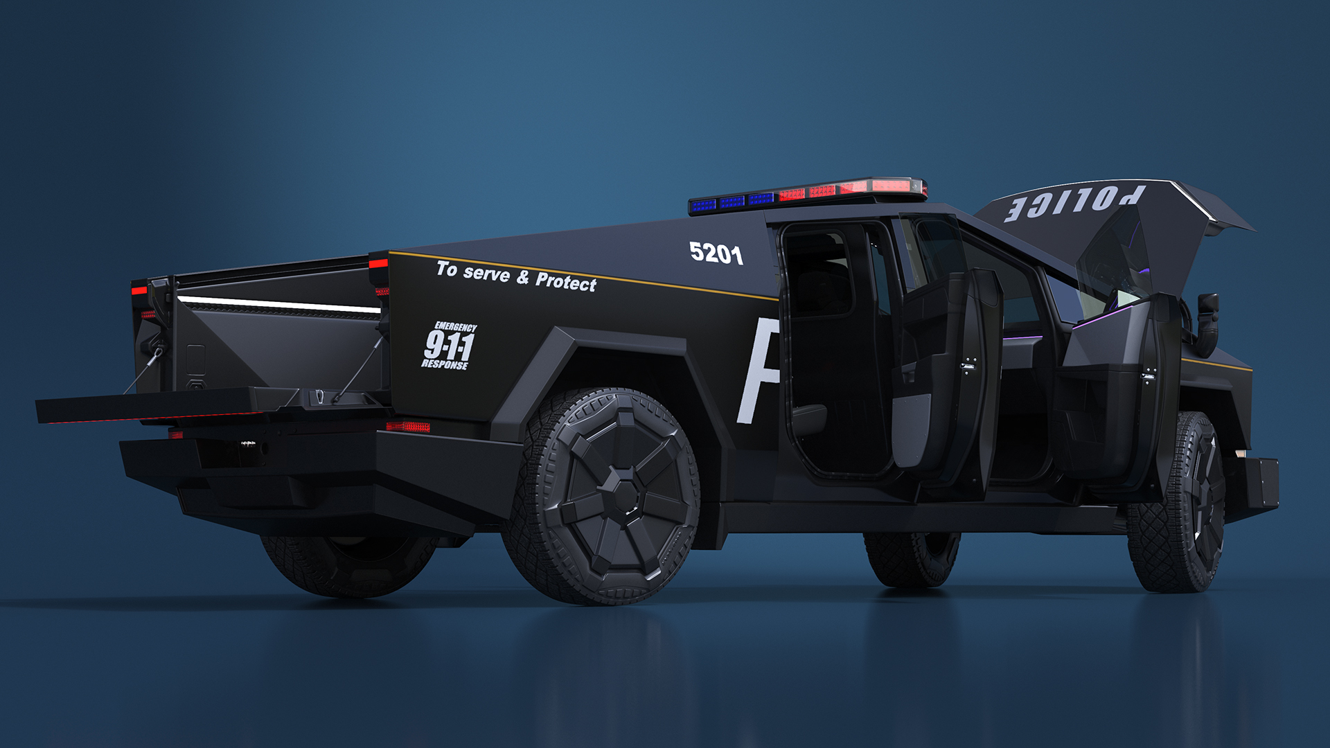 Tesla Cybertruck Police Car Rigged 3D model