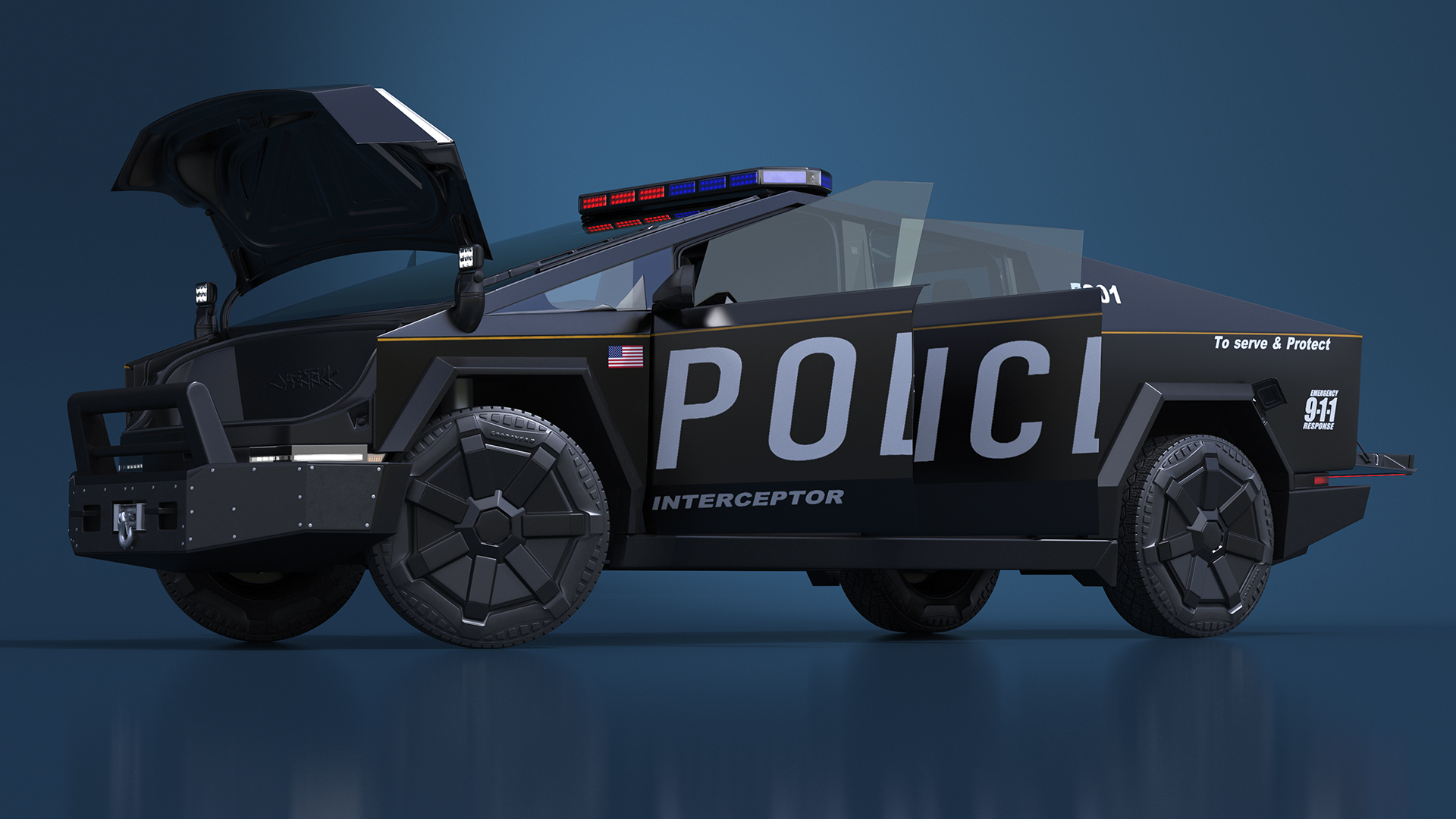 Tesla Cybertruck Police Car Rigged 3D model