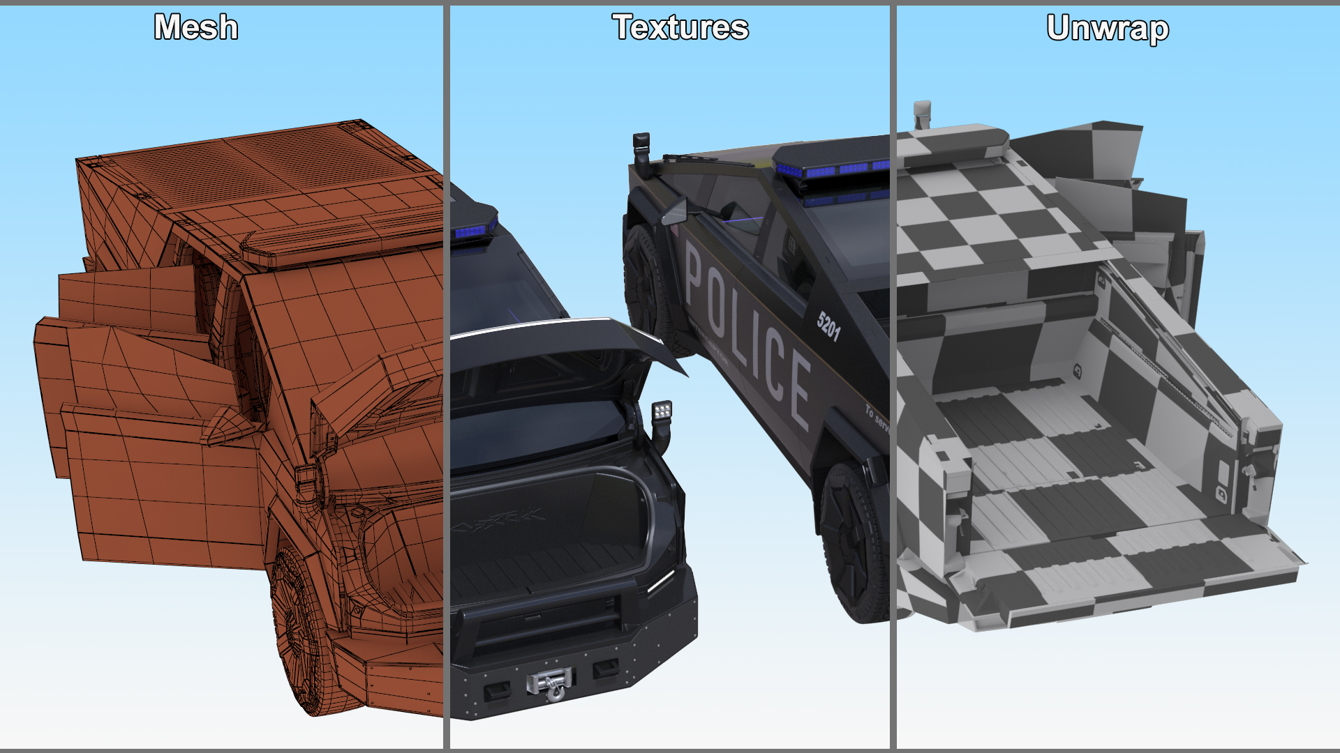 Tesla Cybertruck Police Car Rigged 3D model
