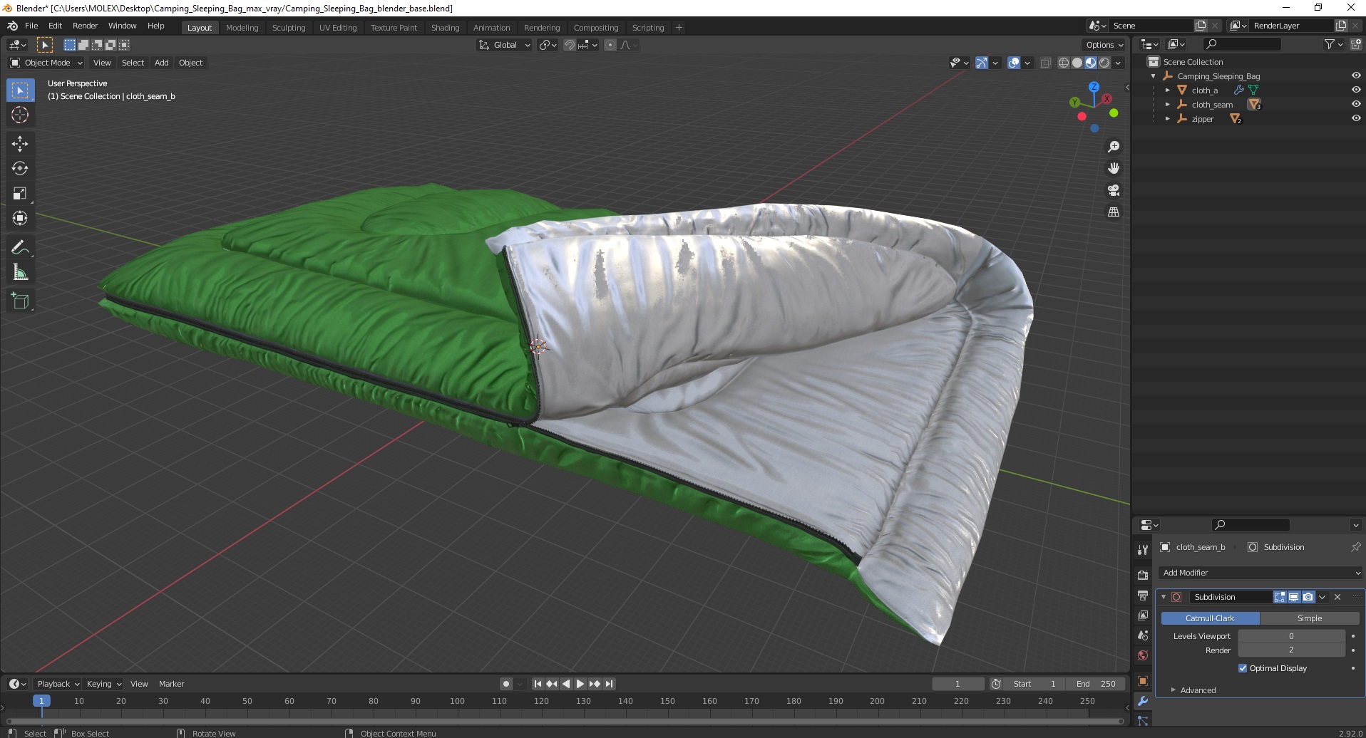 3D model Camping Sleeping Bag