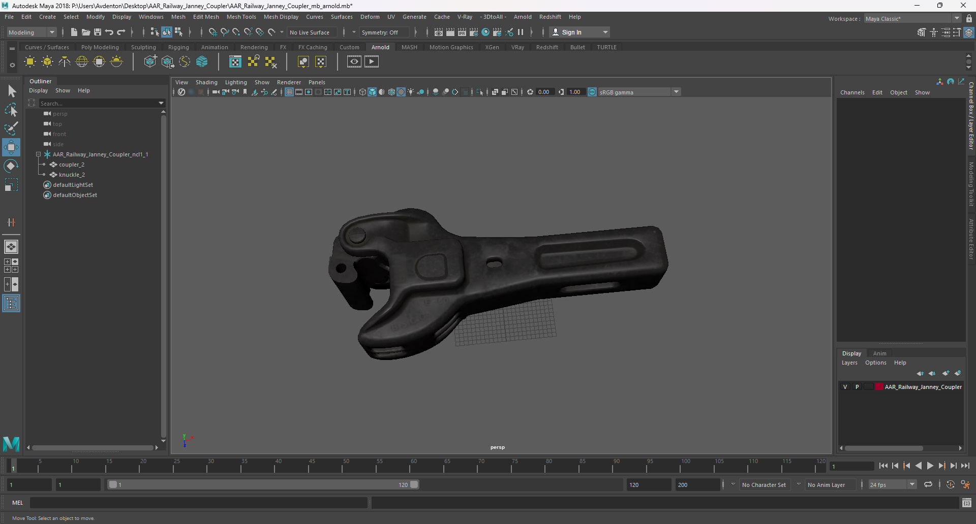 3D AAR Railway Janney Coupler