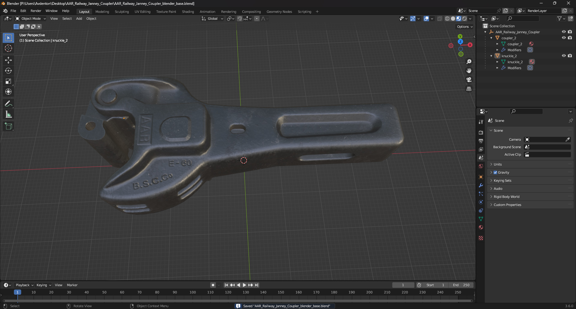 3D AAR Railway Janney Coupler