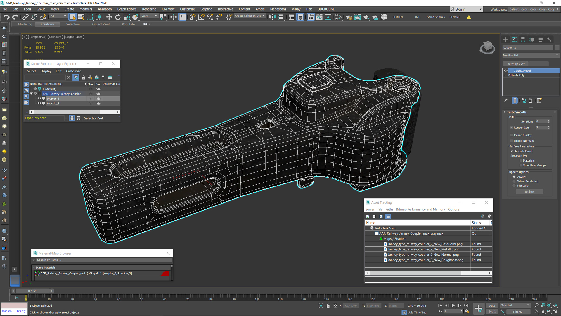 3D AAR Railway Janney Coupler
