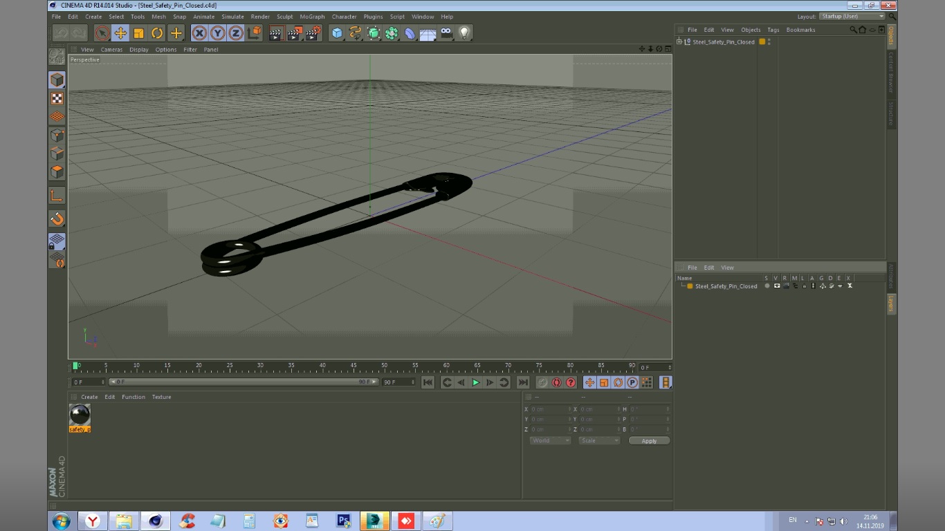 3D Steel Safety Pin Closed model