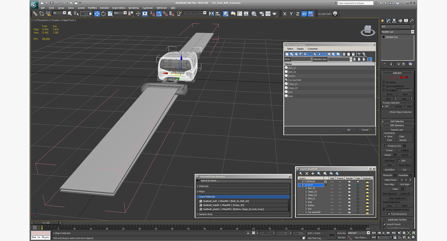 3D Car Seat Belt model