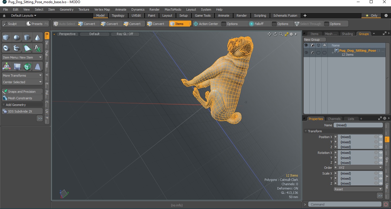 3D model Pug Dog Sitting Pose