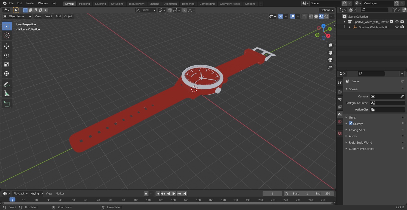 3D Sportive Watch with Unfastened Strap
