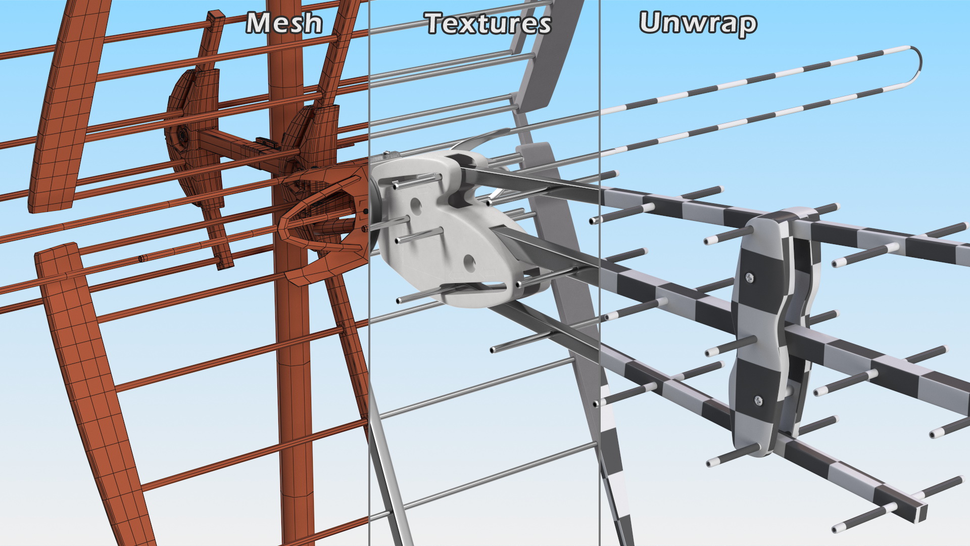 Outdoor Combined VHF UHF Antenna Amplified 3D