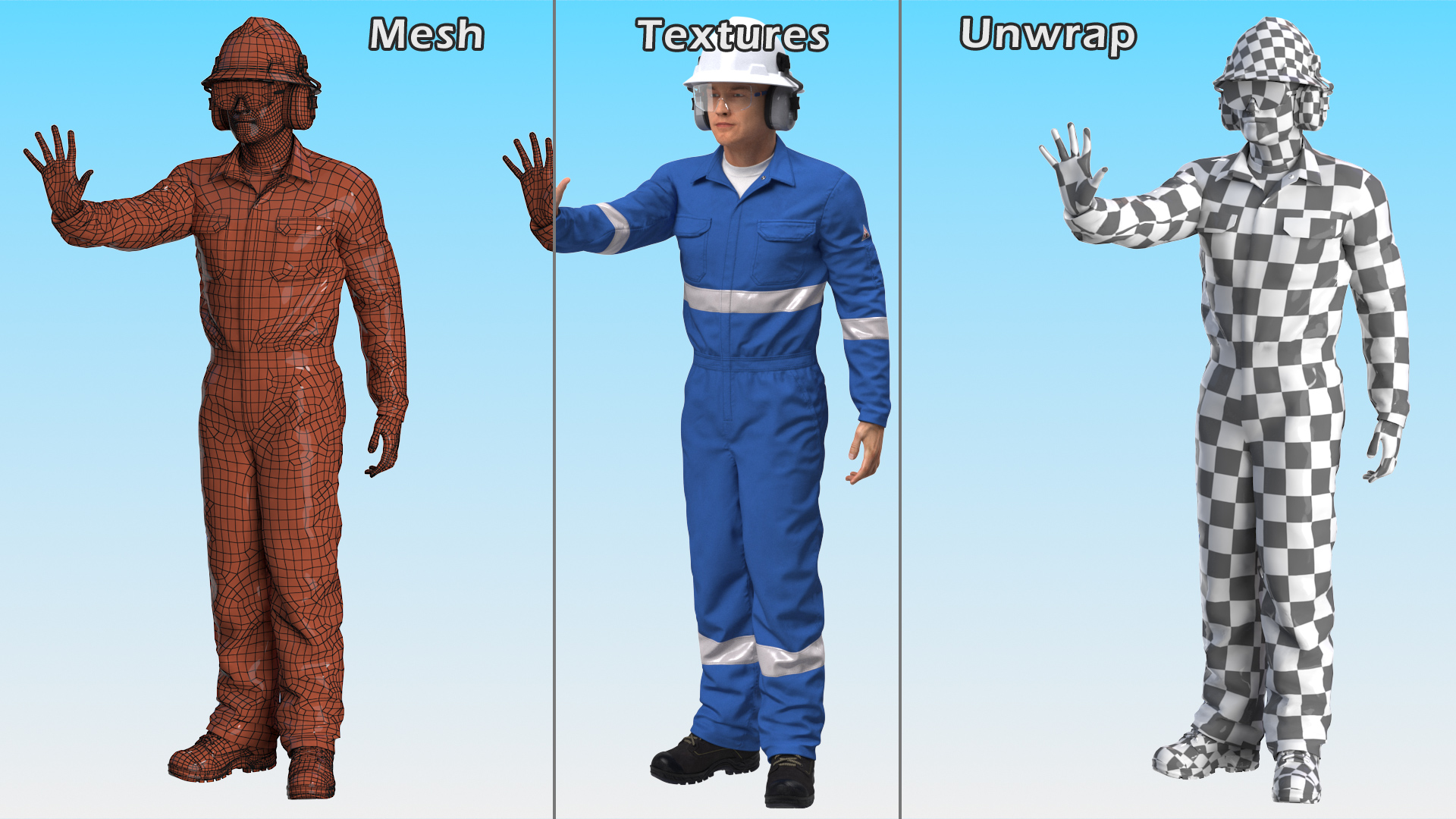 Oil Gas Worker Fully Equipped Standing Pose Fur 3D