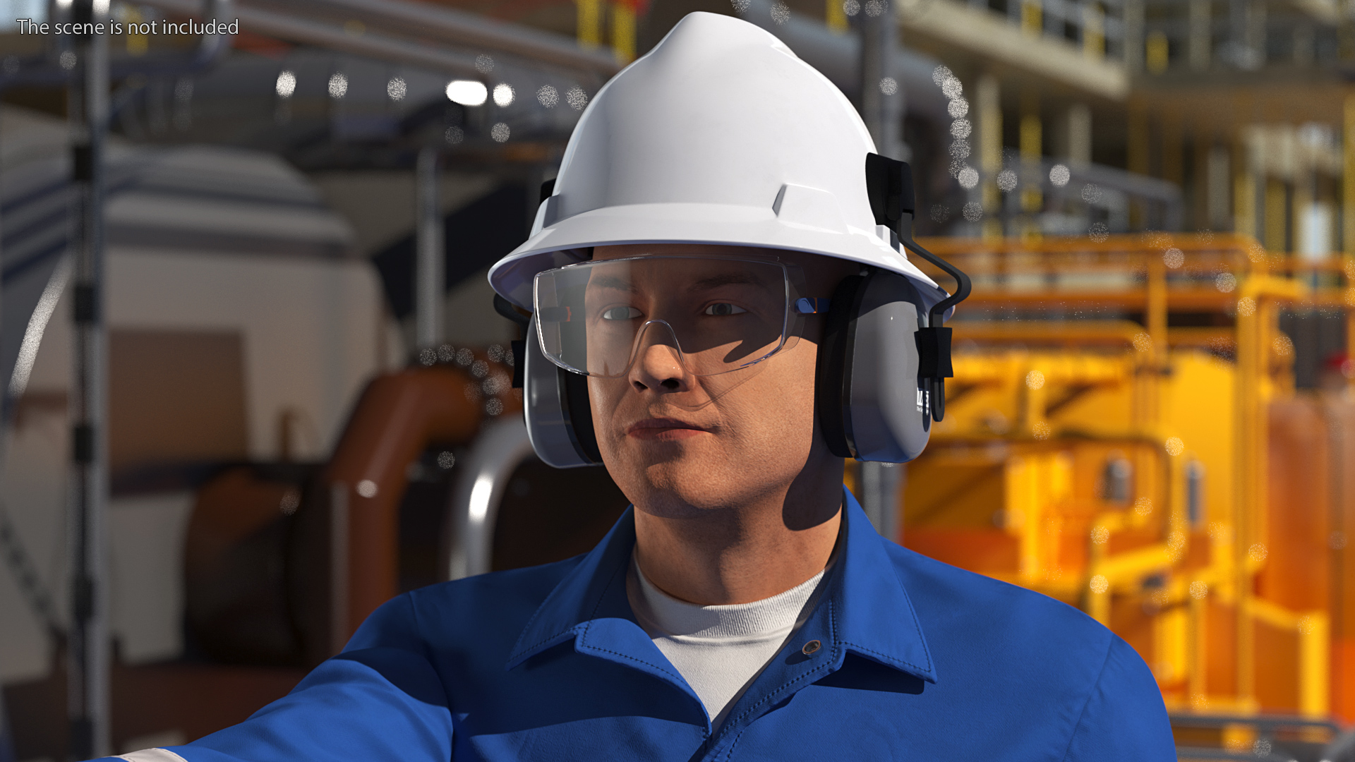 Oil Gas Worker Fully Equipped Standing Pose Fur 3D