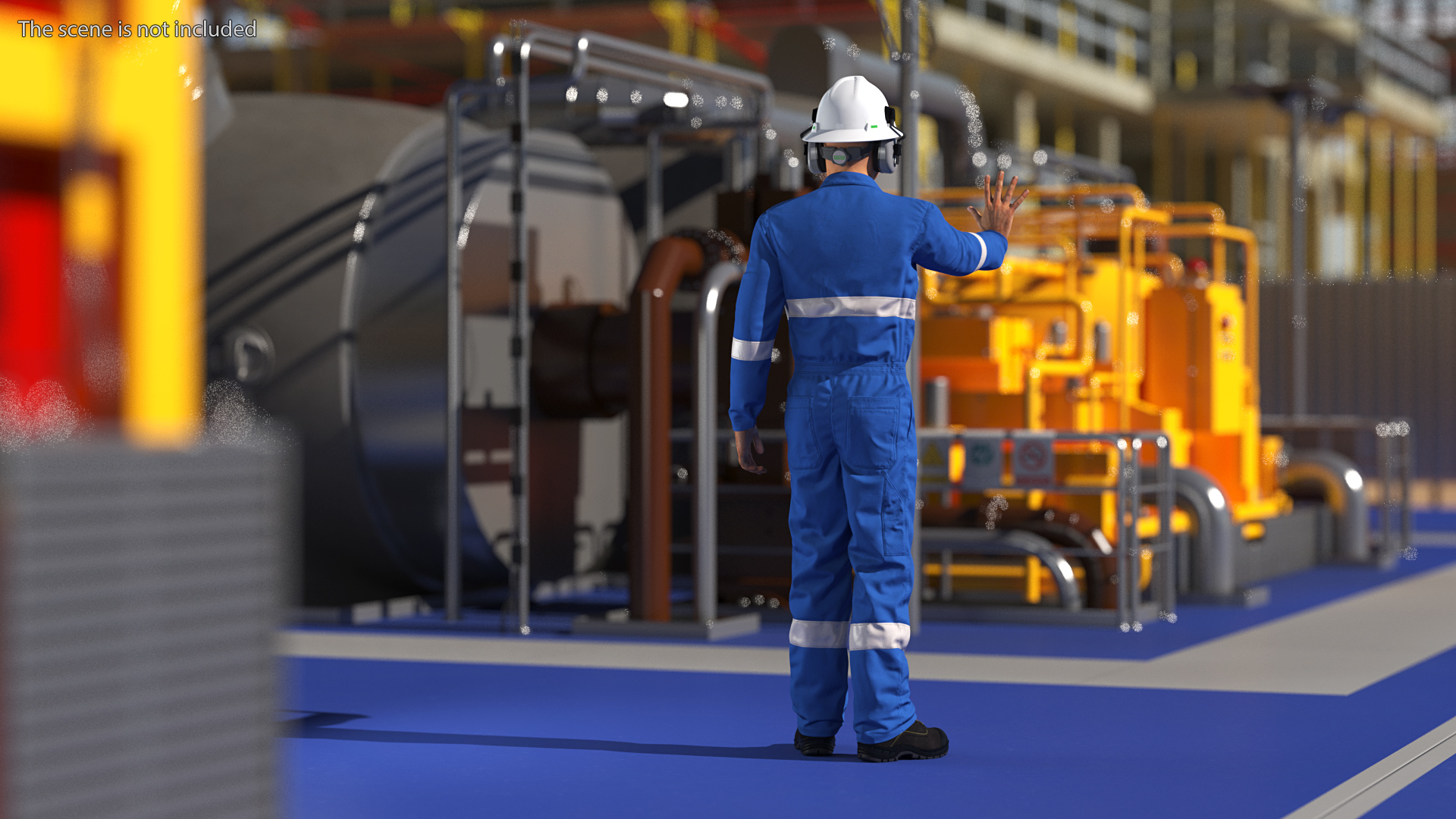 Oil Gas Worker Fully Equipped Standing Pose Fur 3D