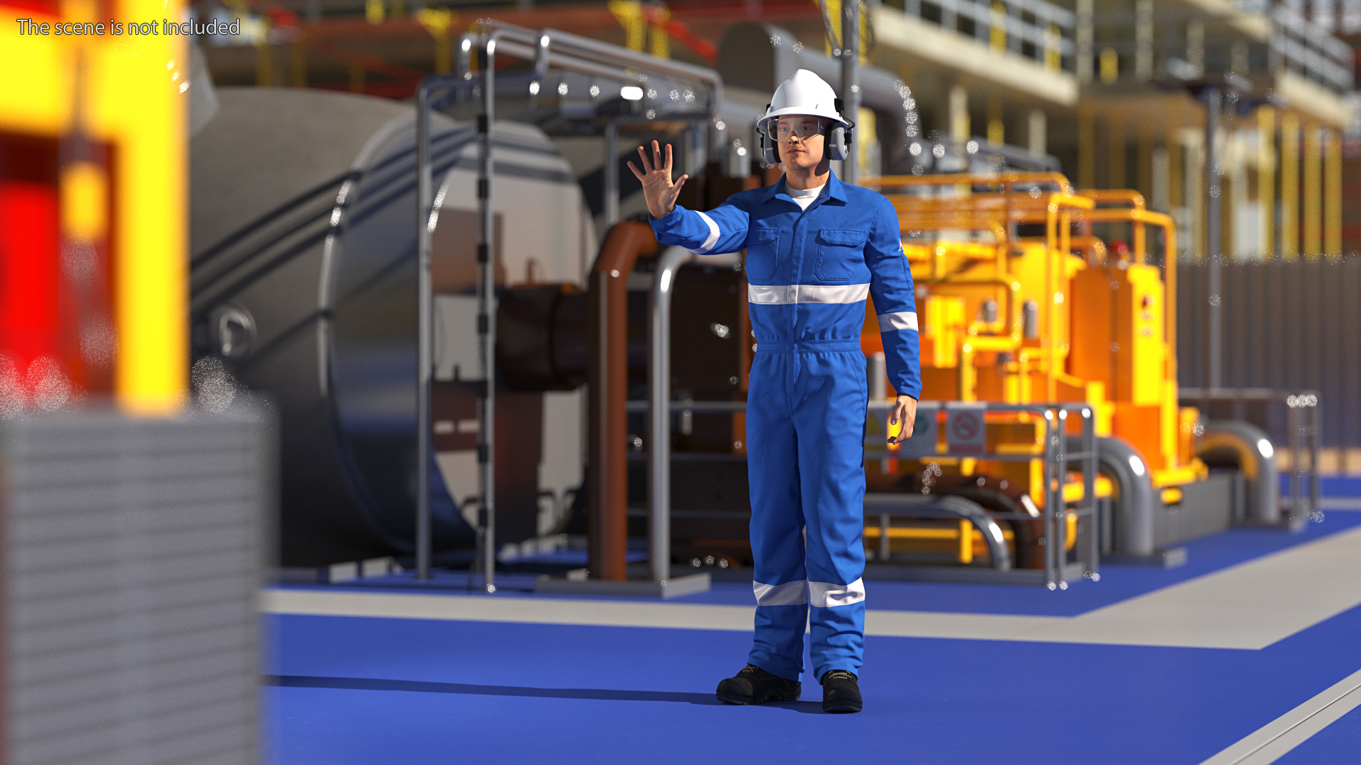 Oil Gas Worker Fully Equipped Standing Pose Fur 3D
