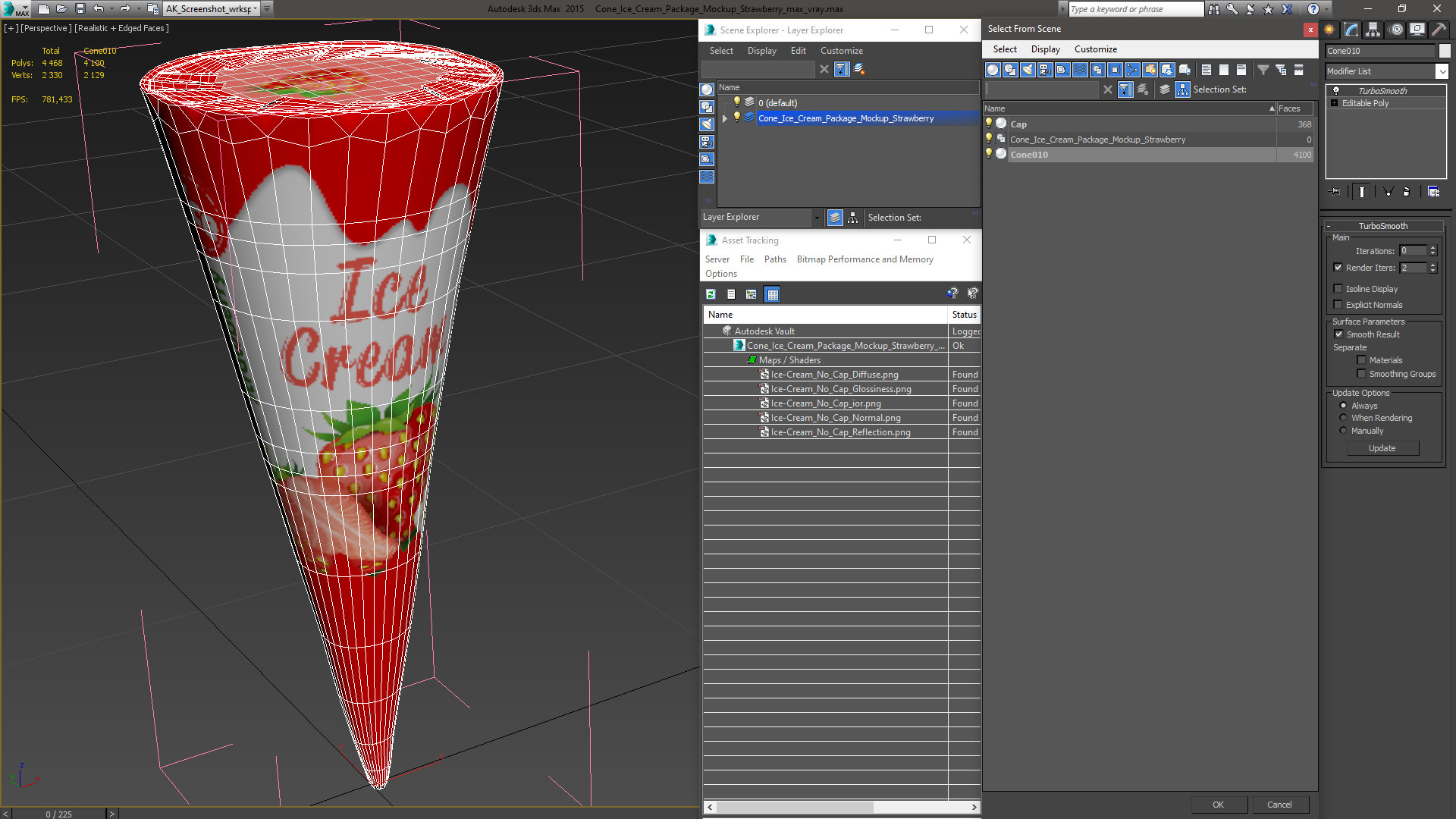 3D model Cone Ice Cream Package Mockup Strawberry