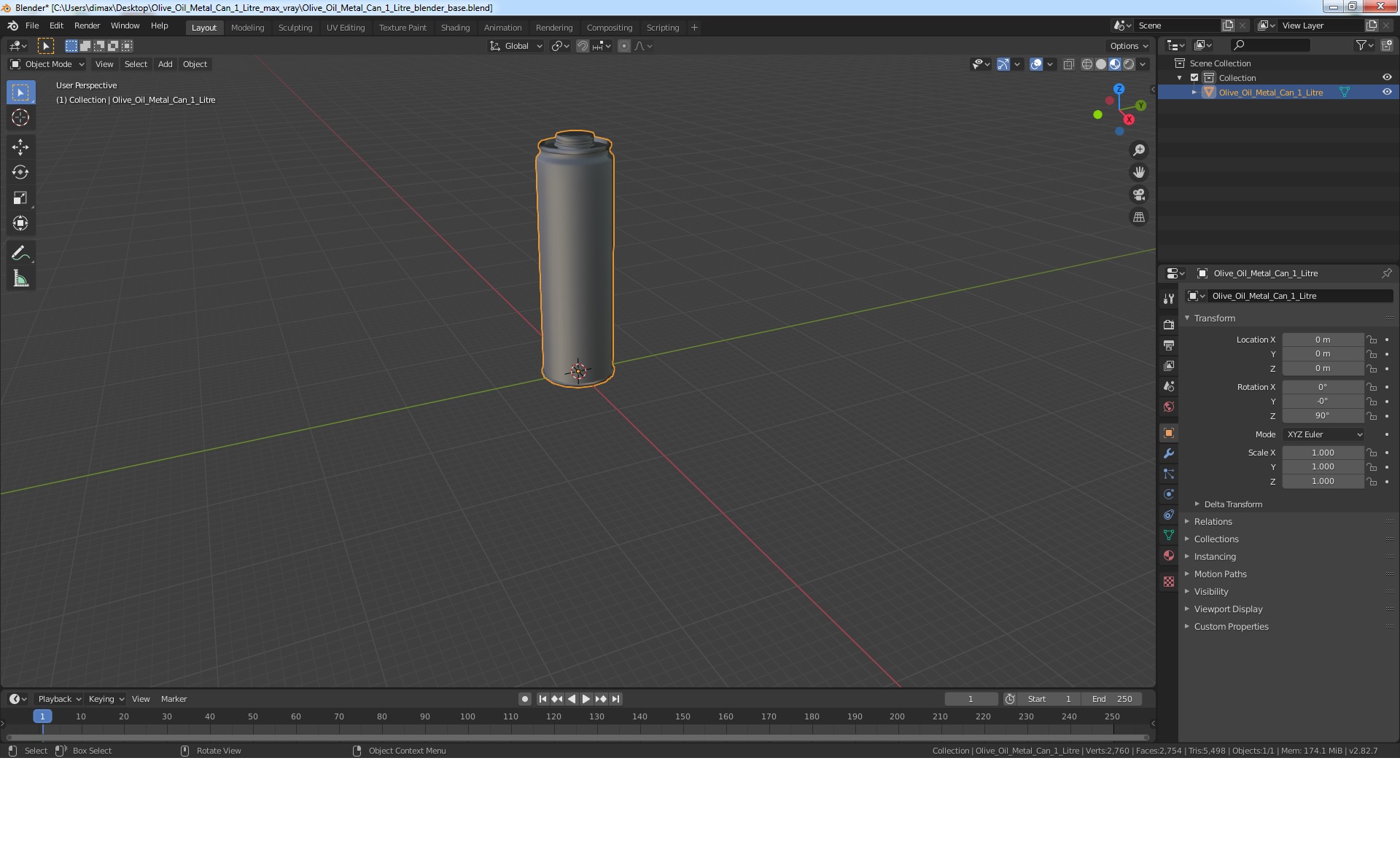 Olive Oil Metal Can 1 Litre 3D