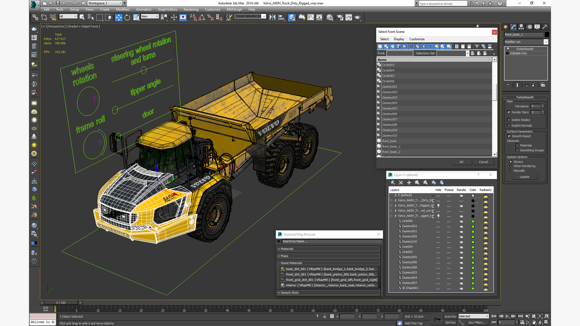 Volvo A60H Truck Dirty Rigged 3D model