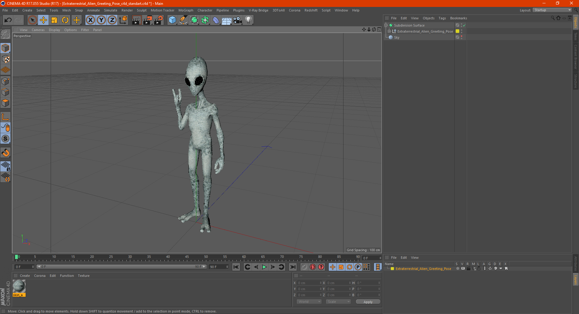 3D Extraterrestrial Alien Greeting Pose