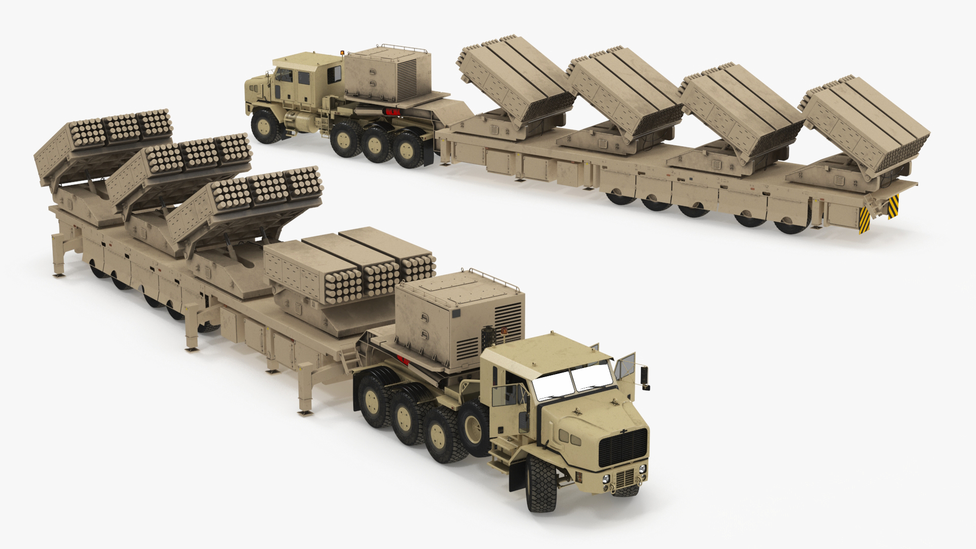 Rocket Launch System Jobaria with Oshkosh Transporter Sand Rigged for Maya 3D model