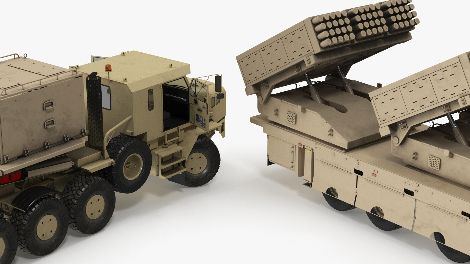 Rocket Launch System Jobaria with Oshkosh Transporter Sand Rigged for Maya 3D model
