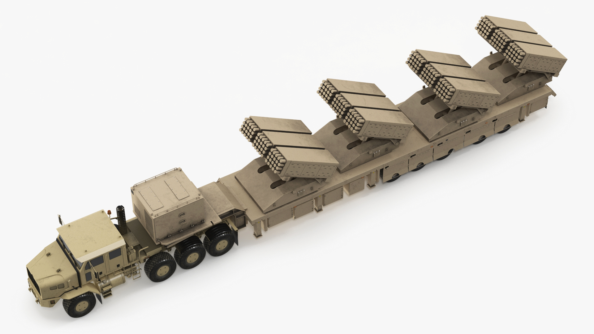 Rocket Launch System Jobaria with Oshkosh Transporter Sand Rigged for Maya 3D model