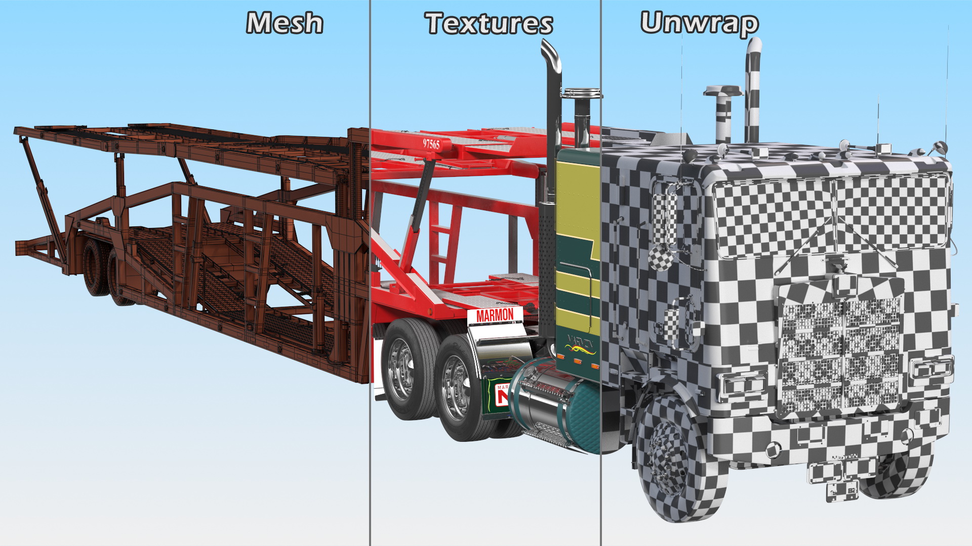 Marmon Truck with Sun Valley Car Carrier Rigged 3D
