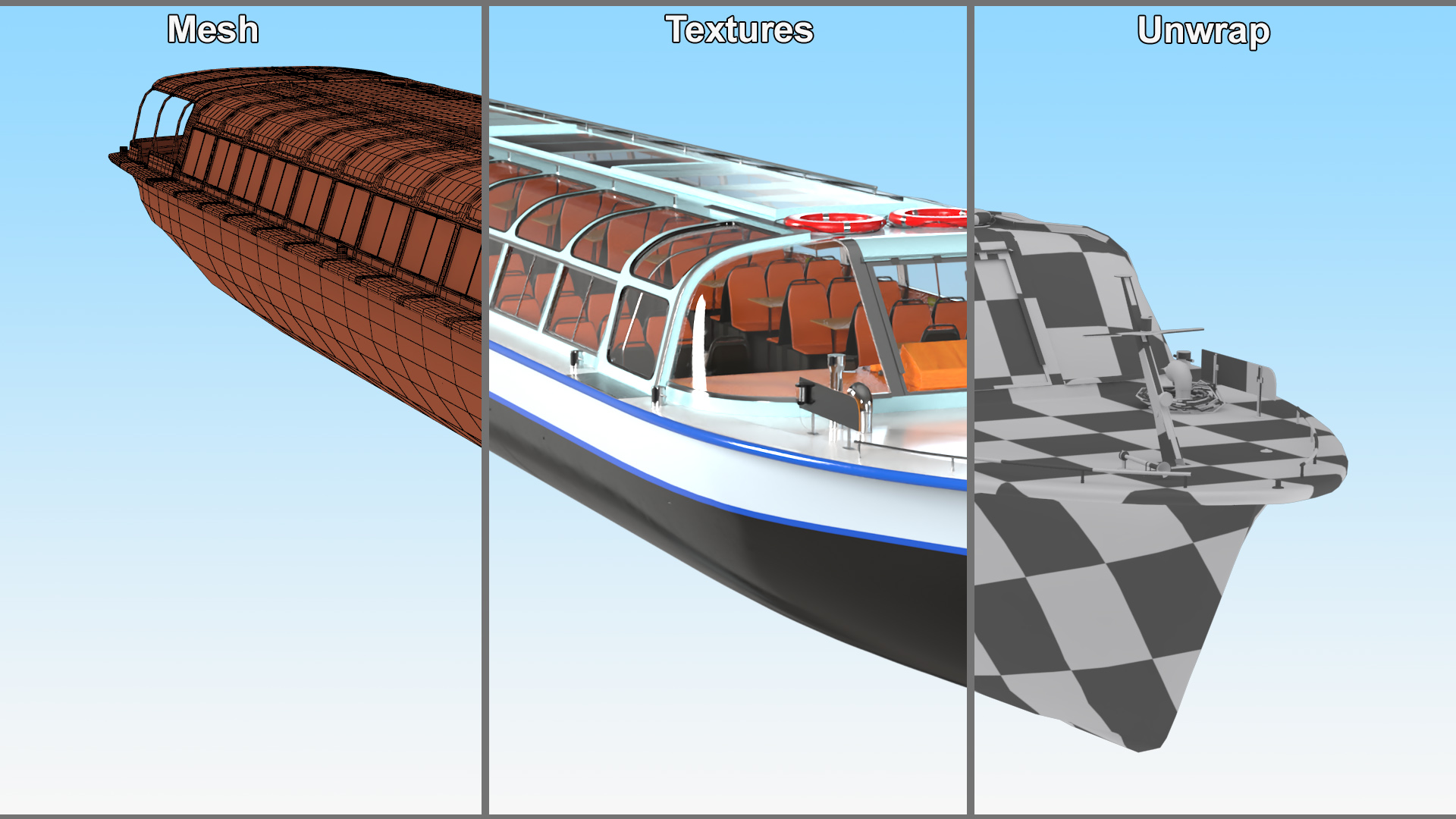 Canal Amsterdam Glass Top Pleasure Boat 3D model