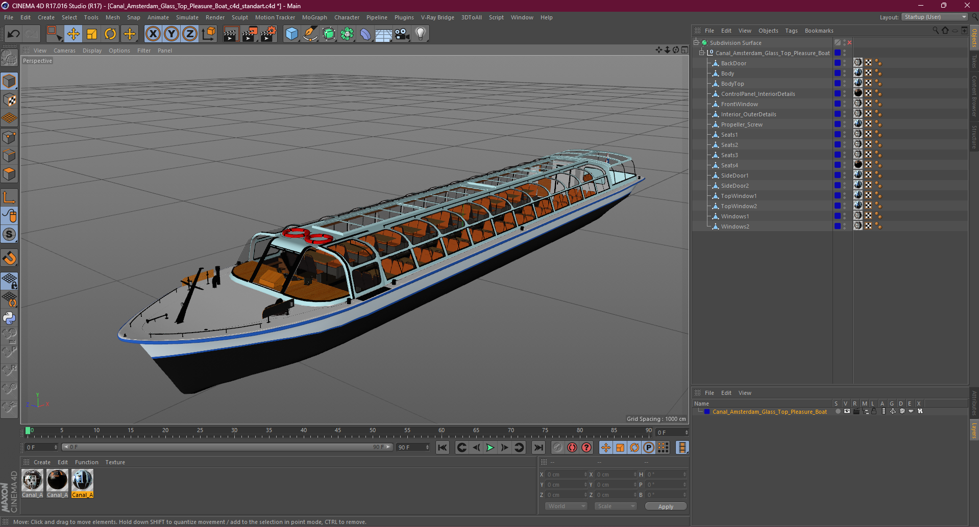 Canal Amsterdam Glass Top Pleasure Boat 3D model