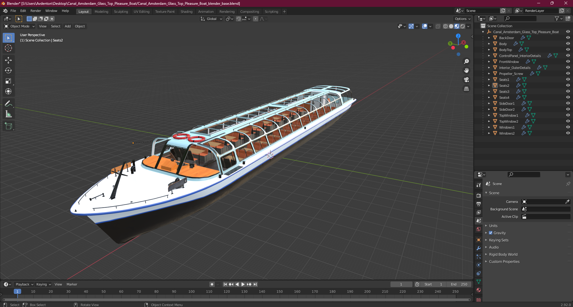 Canal Amsterdam Glass Top Pleasure Boat 3D model