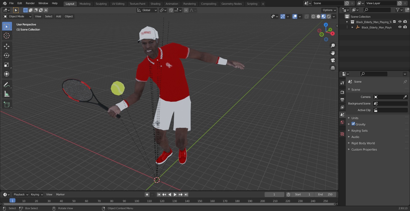 Black Elderly Man Playing Tennis 3D